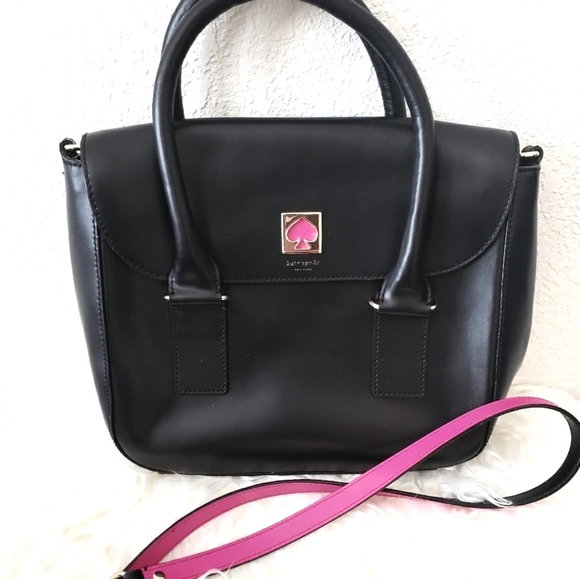 kate spade Handbags - Kate Spade Black Leather Satchel with Ace Logo